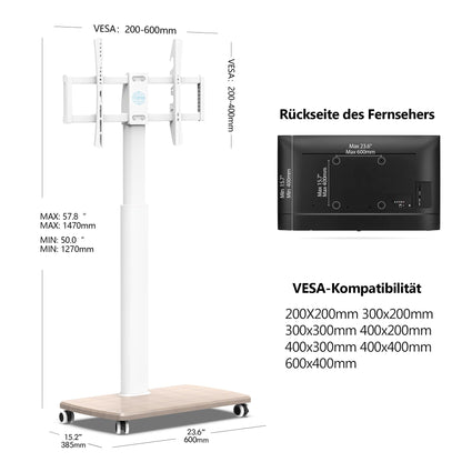 FITUEYES TV Bodenständer rollbar mit Holzablage 32-70 Zoll