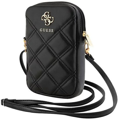 Guess Zip Quilted 4G Handytasche Schwarz mit Reissverschluss, gesteppt
