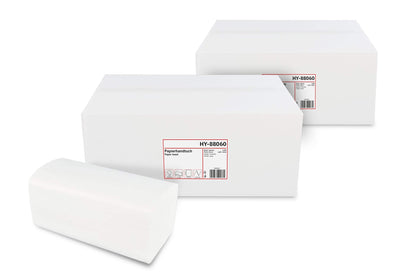 Hypafol V-Falz Papierhandtücher weiss – 2-lagig, 24x21 cm, 8000 Blatt. V-Falz-Handtücher zum Händetrocknen.