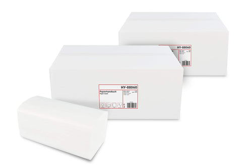 Hypafol V-Falz Papierhandtücher weiss – 2-lagig, 24x21 cm, 8000 Blatt. V-Falz-Handtücher zum Händetrocknen.