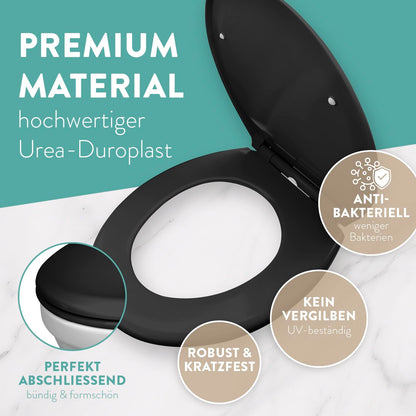 BENKSTEIN WC-Sitz oval schwarz, Duroplast, Softclose & Quick-Release