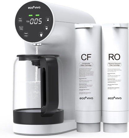 Ecoviva WP-RO-200G Auftisch Umkehrosmoseanlage, mobiles weißes Gerät zur Trinkwasseraufbereitung.