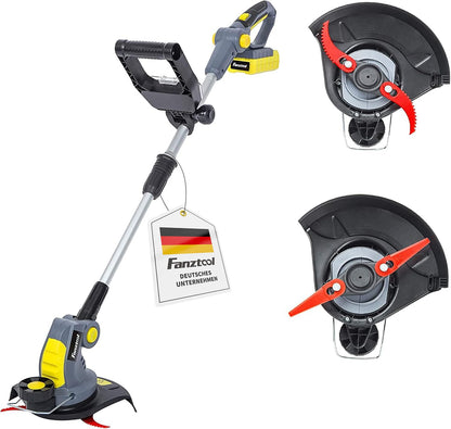 FANZTOOL Akku Rasentrimmer 20V AK0012G mit 2Ah Akku und Ladegerät und zwei Messeraufsätzen