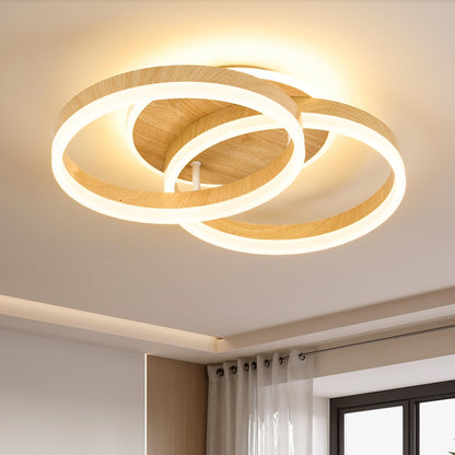 Amdelne LED Deckenleuchte 2-Ringe - Holzoptik Dimmbar 50cm. Zwei runde Ringe in Holzoptik. Bietet dimmbare LED-Raumbeleuchtung.