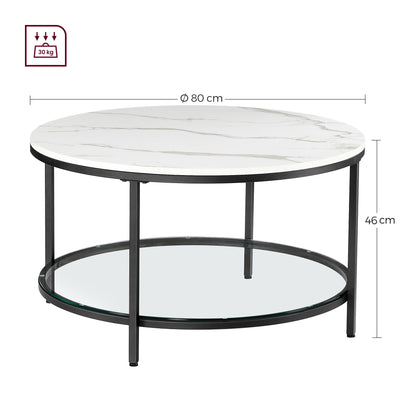 VASAGLE LCT071B13 Couchtisch mit Glasplatte - Marmorweiss-Tintenschwarz