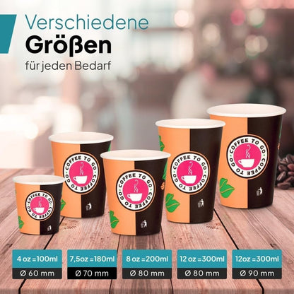 Commerline Pappbecher To Go 300 ml, Einweg-Kaffeebecher, 1000 Stück