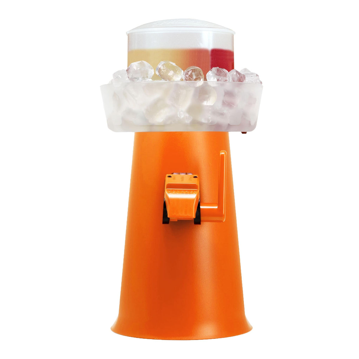 Sprizzer Aperol Spritz Maschine Dispenser manuell - Orange: Orangenes Tischgerät zum präzisen Ausschenken von Aperol Spritz-Bestandteilen.