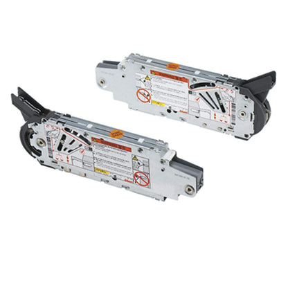 BLUM AVENTOS HF Kraftspeicher-Set LF 5350-10150 Silber. Kompakte, silberne Mechanik. Unterstützt Öffnen/Schließen zweigeteilter Hochschrankklappen.