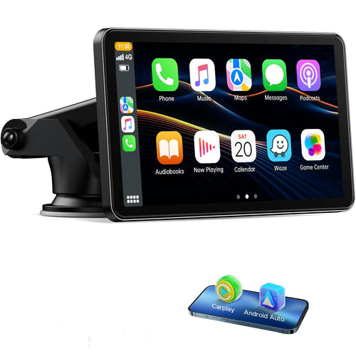Volam Wireless Carplay Android Auto Display 7 Zoll Touchscreen. Rechteckiges schwarzes Gerät für drahtlose Smartphone-Integration im Auto.