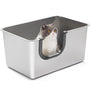 Yangbaga Katzenklo Edelstahl XXL – Offene Katzentoilette 60x40x30cm. Edelstahl-Klo für Katzen als offene Notdurftstelle.