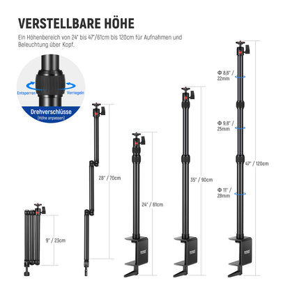 NEEWER TL253A+MH022 Kamera Tischhalterung - Teleskop 1.2m Klapparm