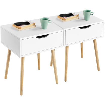 Yaheetech Nachttisch Skandinavisch mit Schublade – 2er-Set Weiss. Rechteckiger, weißer Nachttisch mit einer Schublade zur Aufbewahrung am Bett.