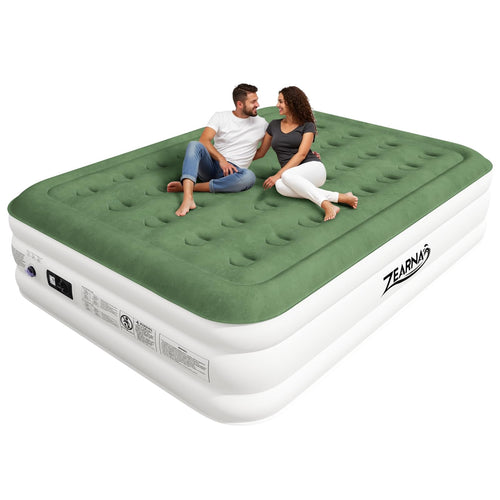 Zearna Luftmatratze 2 Personen – Selbstaufblasend, 203x152x40 cm. Graue, rechteckige Liegefläche für Camping oder Gästebett.