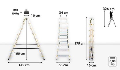 DRABEST PRO Serie Alu Trittleiter beidseitig - 8 Stufen