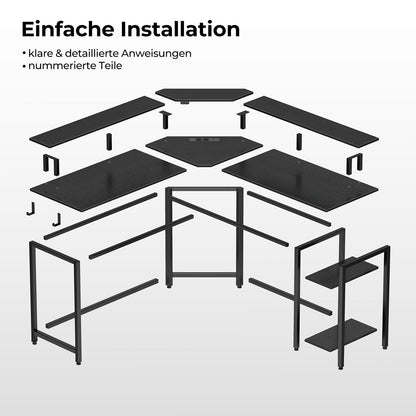 Rolanstar L-Form Schreibtisch RGB-LED, Steckdosen 117 cm