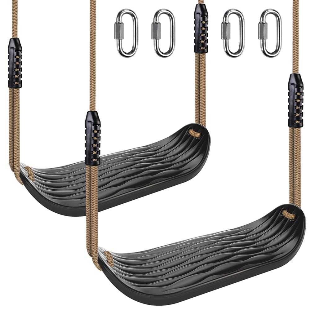 SELEWARE Kunststoff-Schaukelsitz Baumschaukel-Set – Schwarz 2er-Pack: Ergonomisch geformte schwarze Kunststoffsitze zur Befestigung an Bäumen oder Schaukelgestellen.