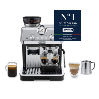 De'Longhi La Specialista Arte EC9155.MB Siebträgermaschine aus Edelstahl in Schwarz mit Mahlwerk und Milchschaumdüse