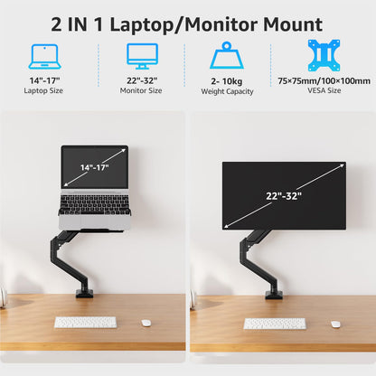 MOUNTUP EU3717 Monitorhalterung mit Laptopablage 2-in-1, bis 10 kg