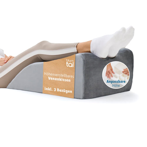 Blumtal Ergonomisches Venenkissen, höhenverstellbares Beinkissen, Grau mit dreiteiligem Schaumkeil