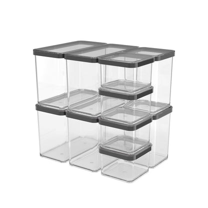 Rotho Loft Vorratsdosen Set 10tlg. Kunststoff – Schwarz. Schwarze rechteckige Kunststoffdosen zur luftdichten Vorratslagerung.
