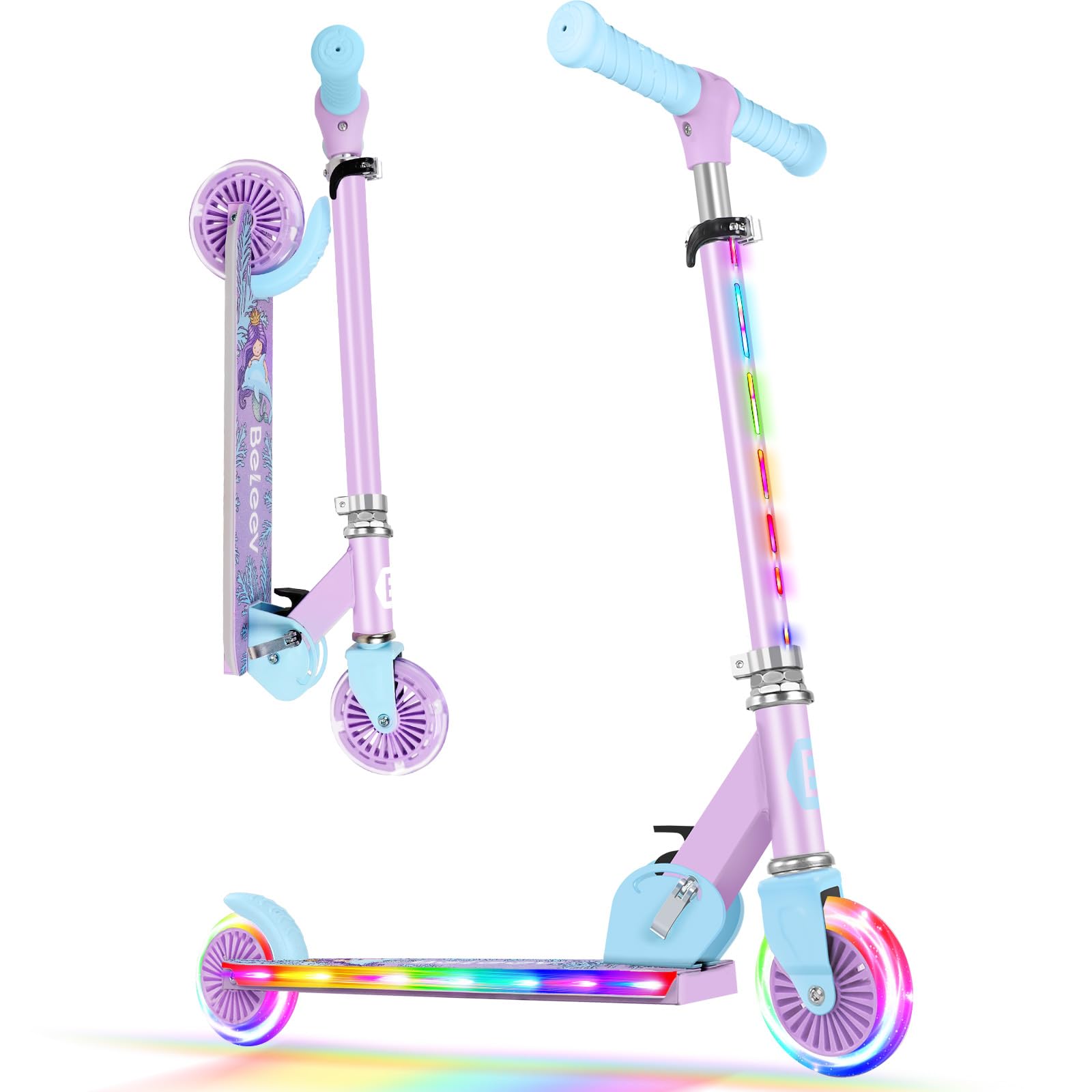 BELEEV V2 Kinder Scooter - Upgrade LED Leuchträder 3-12 J. Robuster Kinder-Tretroller mit leuchtenden LED-Rädern für Spiel und Mobilität.