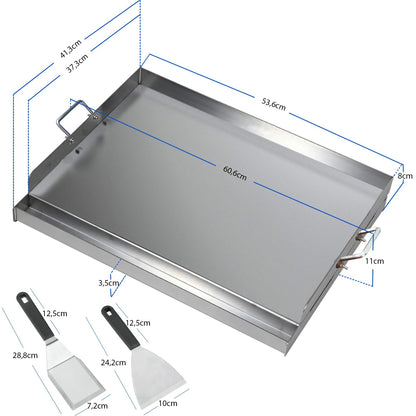 FINEUNAN Grillplatte Edelstahl 54x41x8 cm - Spachtel Set