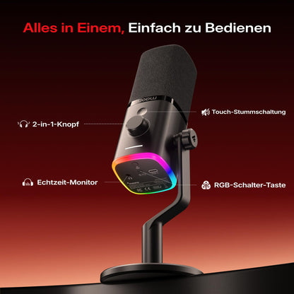 MAONO PD100W Gaming Mikrofon, kabellos 2.4 GHz & USB, schwarz