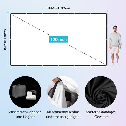 LEORFI Beamer Leinwand 120 Zoll – faltbare Projektionswand 16:9