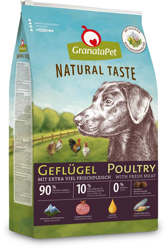 GranataPet Natural Taste Geflügel Trockenfutter Hund Getreidefrei - 12 kg. Braune Kroketten. Alleinfuttermittel für Hunde.