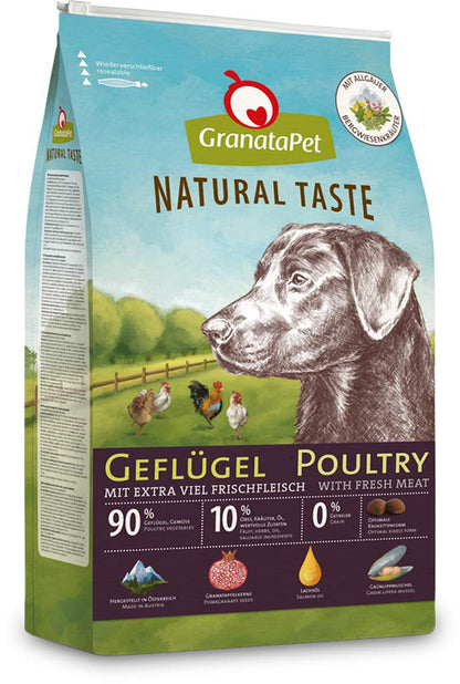 GranataPet Natural Taste Geflügel Trockenfutter Hund Getreidefrei - 12 kg. Braune Kroketten. Alleinfuttermittel für Hunde.