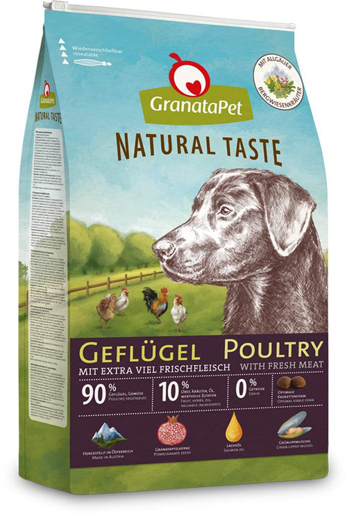 GranataPet Natural Taste Geflügel Trockenfutter Hund Getreidefrei - 12 kg. Braune Kroketten. Alleinfuttermittel für Hunde.