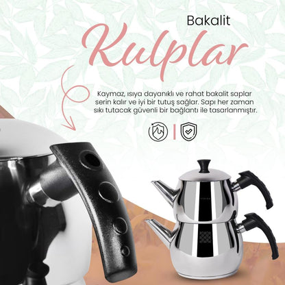 Serenk Caydanlik Teekannen-Set Edelstahl 2-teilig 1 L + 1,5 L