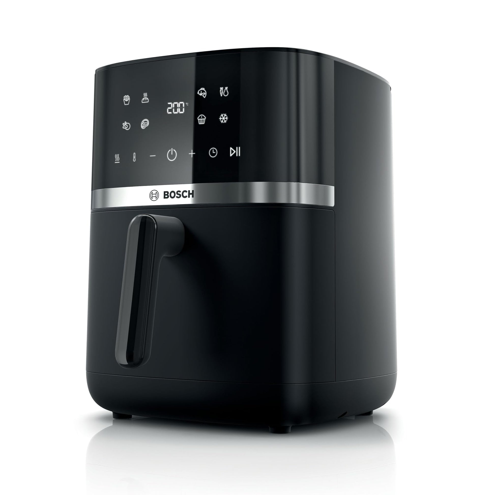 Bosch Serie 4 Heissluftfritteuse XL 6.1L Schwarz MAF462B0. Schwarzes, kompaktes Gerät zum fettarmen Frittieren und Garen.