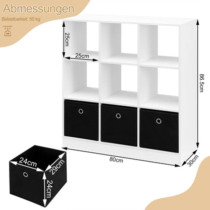 WOLTU Bücherregal SK041ws – 9 Fächer, 3 Schubladen Weiss