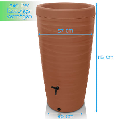 YourCasa Regentonne 240 Liter Wave mit Wasserhahn, Terracotta