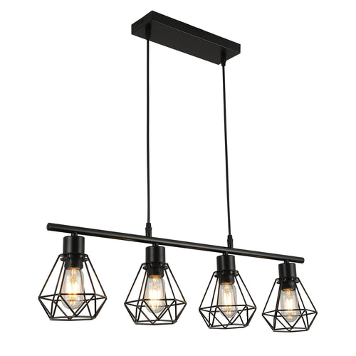 FORCOSO Pendelleuchte Esstisch 4 Flammig – Schwarz Vintage. Längliche, schwarze Metall-Pendelleuchte mit vier Lichtquellen. Ideal zur homogenen Esstischbeleuchtung.