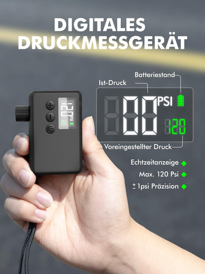 GPUTEK BL01 Elektrische Fahrradpumpe 120 PSI mit Digital-Druckmesser