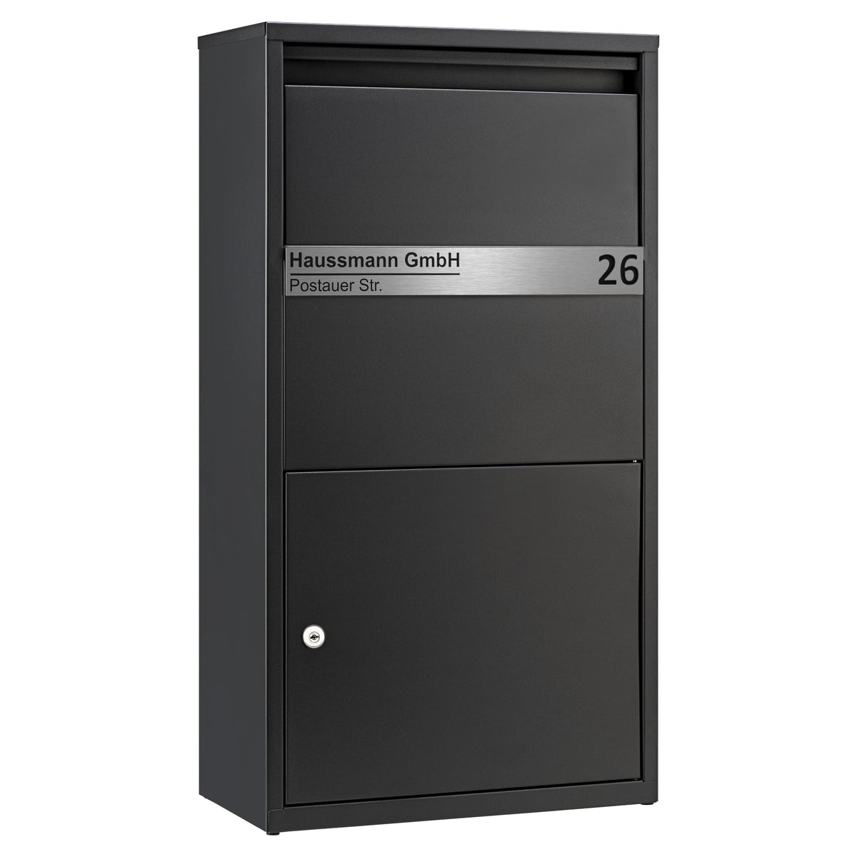Haussmann BOX391 Paketbriefkasten – Paketstation für Zuhause. Anthrazitfarbene Paketstation zur sicheren Paket- und Briefzustellung am Gebäude.
