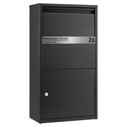 Haussmann BOX391 Paketbriefkasten – Paketstation für Zuhause. Anthrazitfarbene Paketstation zur sicheren Paket- und Briefzustellung am Gebäude.