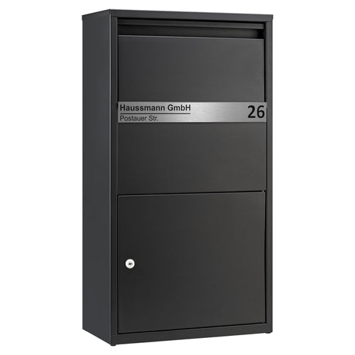 Haussmann BOX391 Paketbriefkasten – Paketstation für Zuhause. Anthrazitfarbene Paketstation zur sicheren Paket- und Briefzustellung am Gebäude.