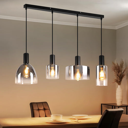 CBJKTX Pendelleuchte 4 Flammig Hängelampe - Vintage Glas. Glas-Schirme. Beleuchtet Esstische, Wohn-/Küchenbereiche.