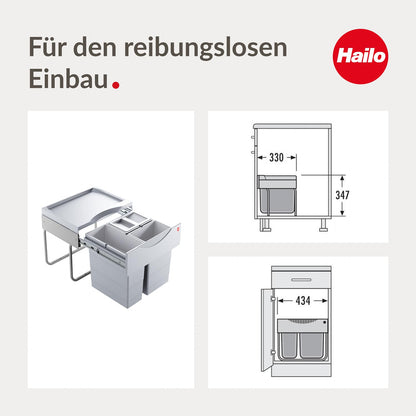 Hailo Raumspar Tandem 3644731 Einbau Mülleimer - 3-fach hellgrau