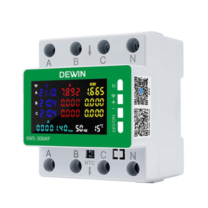 Wattive Stromzähler 3 Phasen, WLAN Drehstromzähler für Hutschiene mit LCD-Farbdisplay