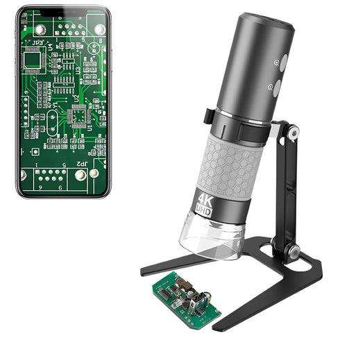 Jiusion 4K WiFi USB Digitalmikroskop 50-1000x mit Metallständer und 8 LEDs