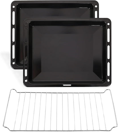 ICQN Backblech & Gitter Set mit 2 emaillierten Backblechen und verchromtem Gitter, 46 × 37 × 3 cm