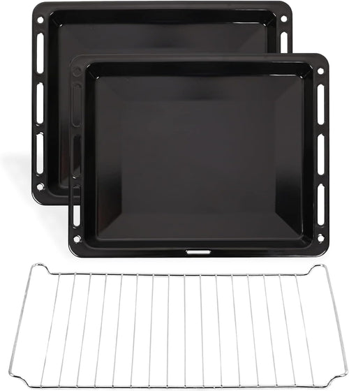 ICQN Backblech & Gitter Set mit 2 emaillierten Backblechen und verchromtem Gitter, 46 × 37 × 3 cm