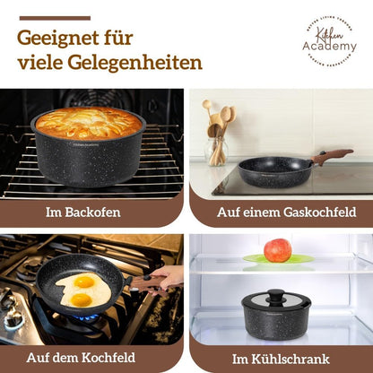Kitchen Academy Topfset 10-teilig mit abnehmbarem Griff, schwarz