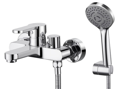 BONADE Wannenarmatur Einhebel mit Handbrause Set – Chrom. Chrom-Einhebelarmatur mit Handbrause. Regelt Wasser für Wannen.