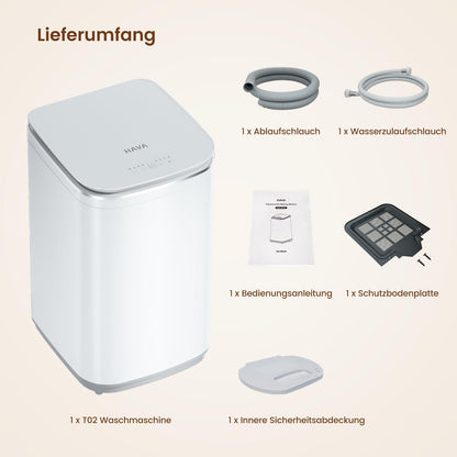 HAVA T02 Mini Waschmaschine 3 kg, vollautomatisch mit Schleuder