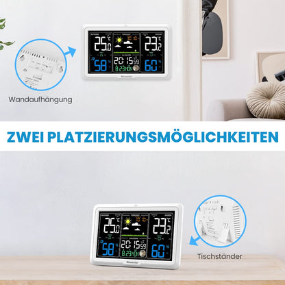 Newentor Funk-Wetterstation mit Aussensensor, VA-Display, Schwarz